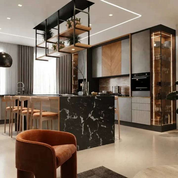صفحه کابینت از جنس کوارتز در آشپزخانه