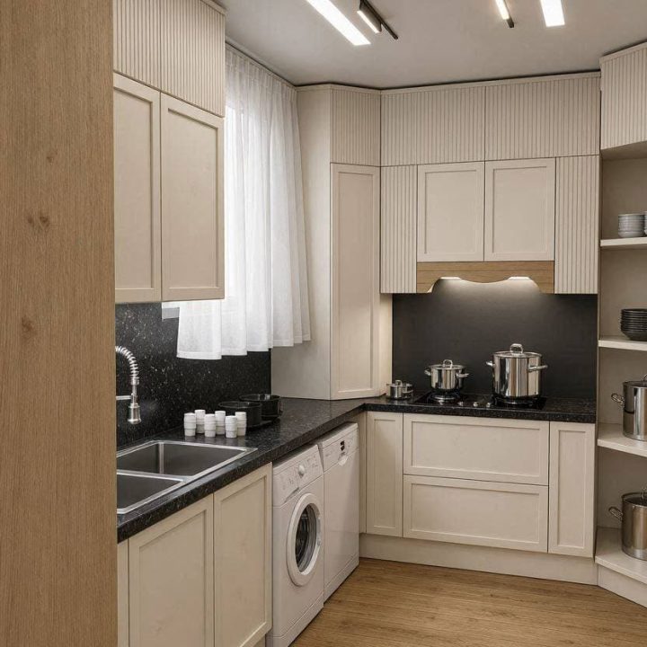 نمونه آشپزخانه با کابینت نئوکلاسیک
