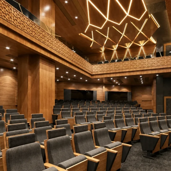 دکوراسیون داخلی مدرن سالن کنفرانس با جزئیات معماری اسلامی